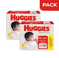 Dúo Pack Pañal Huggies Bigpack Natural Care Talla XG - Bolsa 60 UN