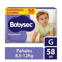 Pañal Babysec Premium Super Mega Talla G - Bolsa 58 UN
