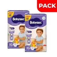 Dúo Pack Pañal Babysec Premium Super Mega Talla XG - Bolsa 48 UN