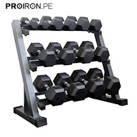 Set de mancuernas hexagonales PROIRON de 225KG + Rack de Acero de 3 niveles