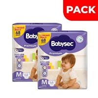 Dúo Pack Pañal Babysec Premium Super Mega Talla M - Bolsa 68 UN