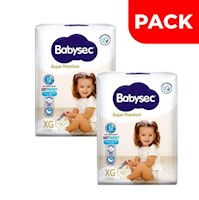 Dúo Pack Pañal Babysec Súper Premium Talla XG - Bolsa 60 UN