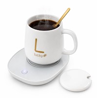 Taza Eléctrica con Calentador Café Lucky con Base Térmica Tapa y Cuchara