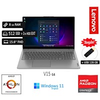 Laptop Lenovo V15 G4 AMD Silver 7120U 8GB RAM 512 SSD 1TB HDD EXT +128GB USB / Cable Red