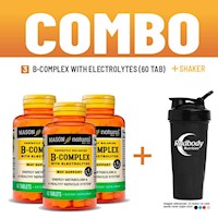 COMBO VITAMINAS MASON NATURAL - 3 B-COMPLEX WITH ELECTROLYTES (60 TAB) + SHAKER