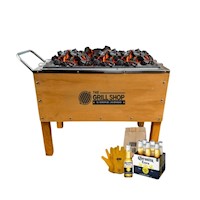 Caja china mediana familiar + carbón + cerveza + guantes