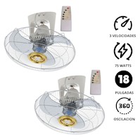 Ventilador techo Diore MWF 1881 PACK 02 UNIDADES con Control Remoto Timer Blanco