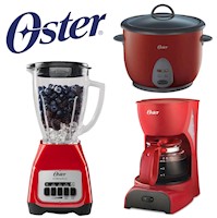 Tricombo Oster Licuadora 550W + Arrocera 1,8 Lt +Cafetera 4 tzas Rojo