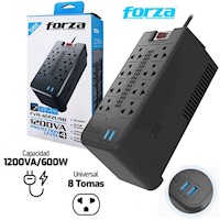 Estabilizador FORZA FVR-1222 1200VA 600W 8 TOMAS 220V 2 USB Regulador