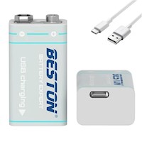 Batería de Litio Pila 9V Recargable USB tipo C BESTON 1000Mah