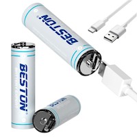 2 Baterías de litio recargable AA pila 1.5V 2200Mah BESTON USB TIPO C