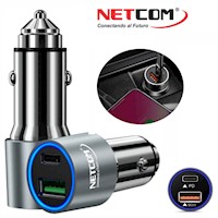 Cargador para Auto 1 USB QC3.0 1 TIPO C NETCOM 3.4A 12V 24V C RAPIDA