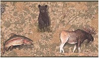 Cenefa de papel pintado prepegada, diseño de oso de pescado
