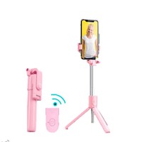 Palo Selfie Stick y Trípode 2 En 1 Bluetooth Celular 360° Rosado