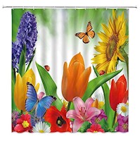 Cortinas de Baño Cortina de ducha de flores con ganchos