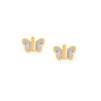 Arete Liso Mariposa Plateada Dorada Bañado en Oro 18 Kl Rommanel