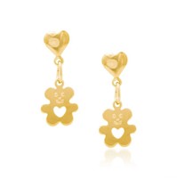 Aretes Pendiente Corazón Oso Oro 18kl Rommanel