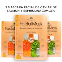 3 Máscara Facial de Caviar de Salmón y Espirulina 30mlx10 piezas.