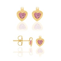 Arete Pequeño Corazón Brillante Fucsia Bañado en Oro 18 Kl Rommanel