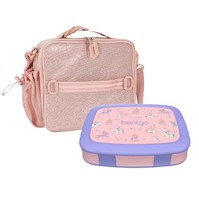 Set Lonchera Unicornios en Carrusel y Porta Lonchera Bentgo Rosa Glitter