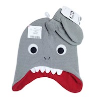 Set Beanie tipo Chullo y guantes para niño - Tiburon