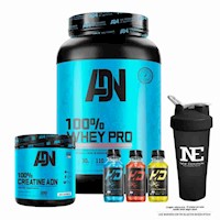 COMBO ADN - 100% WHEY PRO 1.1KG. VAINILLA + 100% CREATINE ADN 500GR. + SHAKER