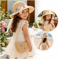 Set Infantil Cartera y Sombrero de Paja Para Niña Diseño Mariposas