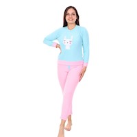 Pijama Polo Pantalon Micropolar Conejo Dama Inga Pijamas - Celeste/Rosado