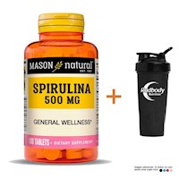 VITAMINAS MASON NATURAL - SPIRULINA BLUE-GREEN ALGAE (100 TAB) + SHAKER