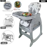 Silla Carpeta Hi Baby Gato 3 en 1 Gris con Plato y Lego