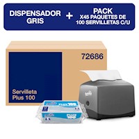 Servilletas Familia Plus x45 Pack 100un + Dispensador Gris
