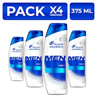 Head&Shoulders Shampoo Men Hombre 3 en 1 375ml PackX4