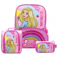 Set Mochila Lonchera y Cartuchera Barbie Premium