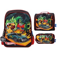 Set Mochila Lonchera y Cartuchera Hot Wheels Premium