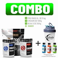 COMBO ADN - PRO MASS XL 5KG. VAINILLA+ BCAA'S 500G CITRUS + CREADN 500G + SHAKER