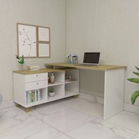 Escritorio en L con Organizador Boricua color Blanco/Roble Tu Mesita