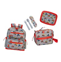 Set Bentgo Mochila Escolar, Lonchera, Cubiertos y Porta Lonchera - Camiones