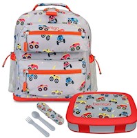 Set Lonchera, Mochila Escolar y Cubiertos Bentgo Kids - Camiones