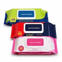 Pack x3 Toallitas Húmedas 300 und Sin Alcohol Con Aloe Vera y Vitamina E