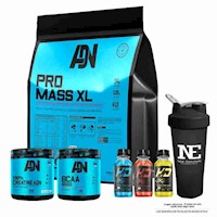 COMBO ADN- PRO MASS XL 3KG CHOCOLATE+BCAA 540G FRUIT PUNCH+CREATINE 500G+SHAKER