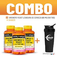 COMBO VITAMINAS MASON NATURAL- 3 BREWER'S YEAST LEVADURA DE CERVEZA 680MG+SHAKER