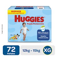 Pañales Huggies Triple Protección Xtra. Big Talla XG 72 unid