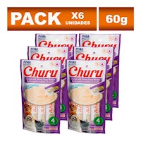 Churu Six Pack Snack cremoso gatos sabor pollo camarones 60g