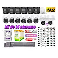Kit 14 Cámaras de Seguridad 2MP 2 Domo PTZ Full HD Audio Bidireccional 2TB
