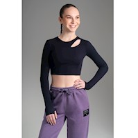 Crop Top Deportivo Manga Larga Opening Mujer Black