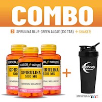 COMBO VITAMINAS MASON NATURAL - 3 SPIRULINA BLUE-GREEN ALGAE (100 TAB) + SHAKER