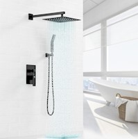 Set de ducha de lluvia y asa para montar en la pared, negro