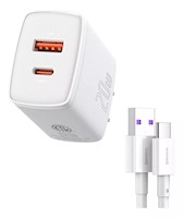 CARGADOR RAPIDO DUAL BASEUS 20W USB + CABLE TIPO C - BLANCO