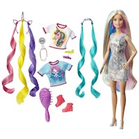 Barbie de pelo de fantasía y accesorios inspirada en sirena y unicornio