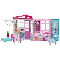 Barbie Casa de muñecas juego portátil de 1 piso con piscina y accesorios